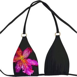 🆕Women Black Bikini Top Metal Ring Triangle Backless Swimwear Bathing Suit Tops